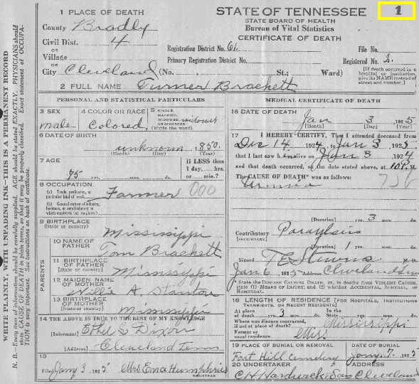 Tennessee Death Records 1914 1933 gt Sample Death Certificate